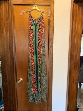 Anthropologie Multicolor Printed Green Panel Maxi Dress